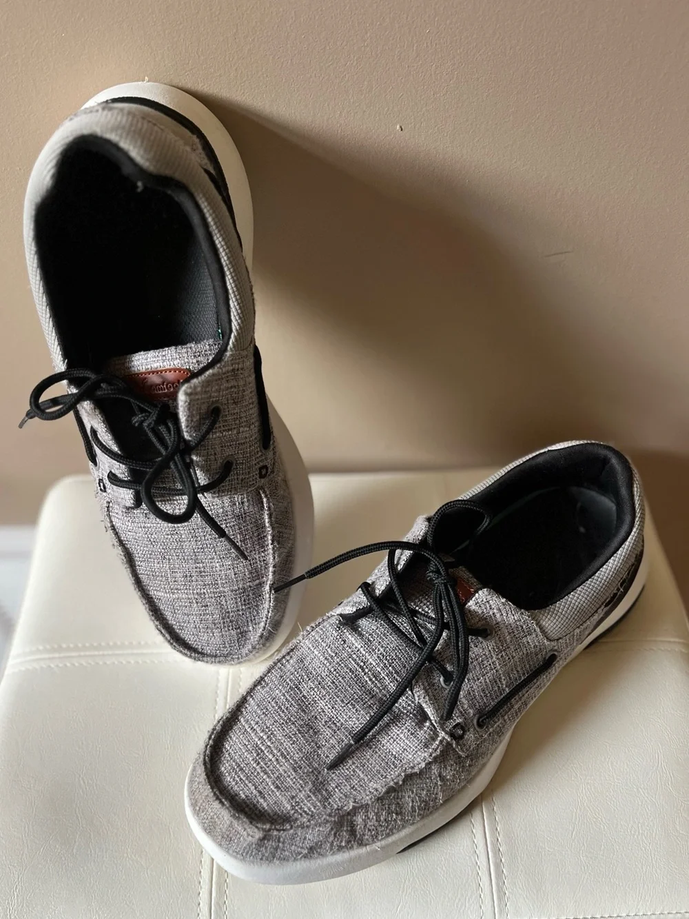 Light Gray Men's Slip-On Boat Shoe with Cushioned White Sole, Size 46 (11.5 US)